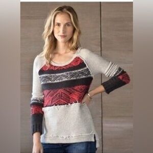 Free People Snow Angel Stylish Red and Black Patterned Oversized Sweater Size XS
